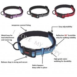 Blue Nylon Adjustable Cheap Reflective Dog Collars for sale UK |X-S, S, M, L