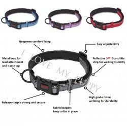 Black Grey Strong Nylon Adjustable Reflective dog collars for sale UK | X-S, S, M, L